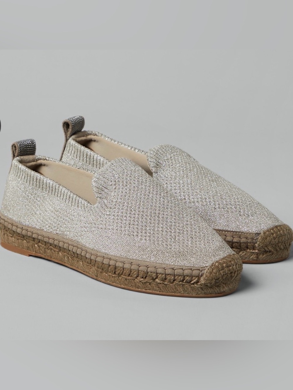 Brunello Cucinelli Knit Espadrille Flats in Silver and Natural